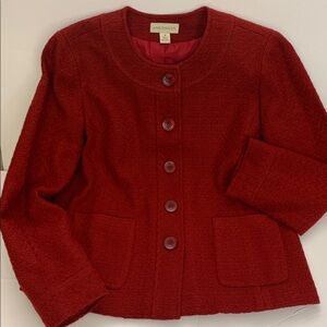Appleseed’s Vintage cranberry jacket, 10, 5 buttons down and front pockets